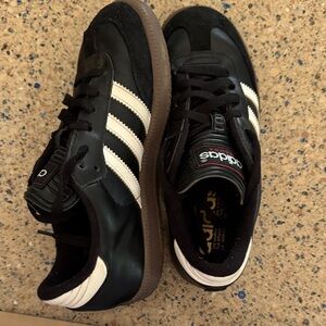 Adidas Black and White Sneakers with Brown Soles